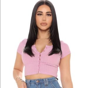 Pink button up crop top